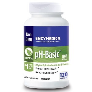 pH-Basic contains a synergistic blend of minerals, enzymes, superfoods, and herbs in an enteric coated capsule designed to bypass the acid environment of the stomach and balance alkaline levels..